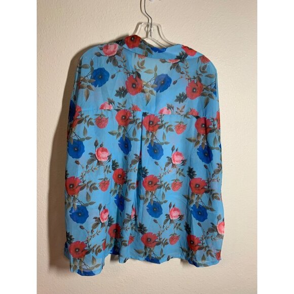Miss Look Blouse Sheer Floral Top Blue Y2K Business Casual Granny 90s Size Large - Picture 2 of 5